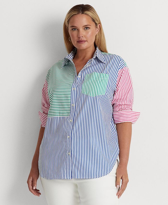Lauren Ralph Lauren Plus Size Multicolor Striped Shirt & Reviews - Tops - Plus  Sizes - Macy's