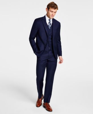 Men's Classic-Fit Wool-Blend Stretch Solid Vested Suit Separates 
