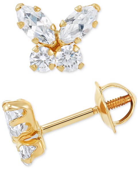 Детские Macy's Children's Cubic Zirconia Butterfly Stud Earrings in 14k Gold