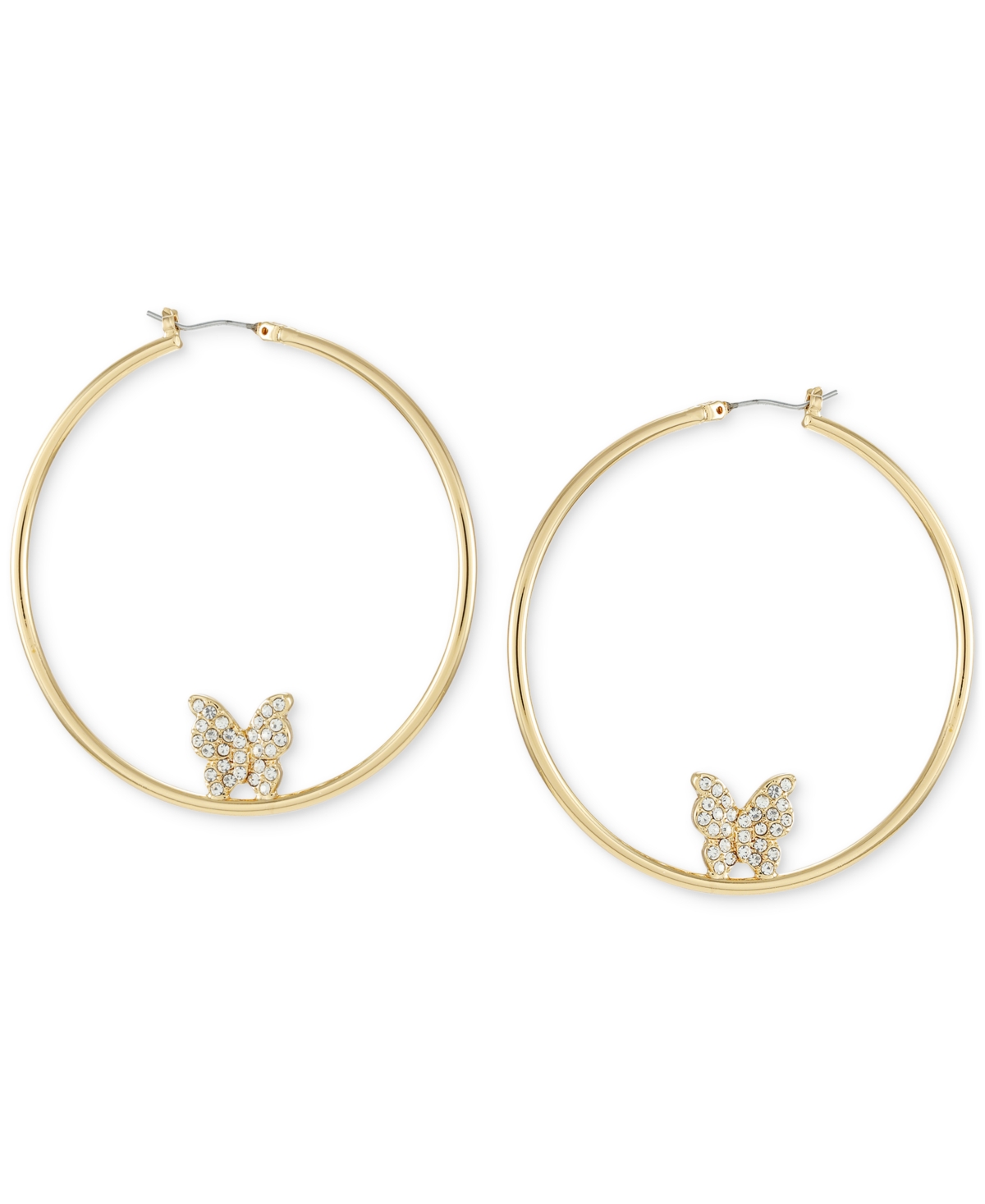 Guess Gold-tone Large Pave Butterfly Hoop Earrings, 2.5" In Gold  Crystal  Mm Butterfly Hoop