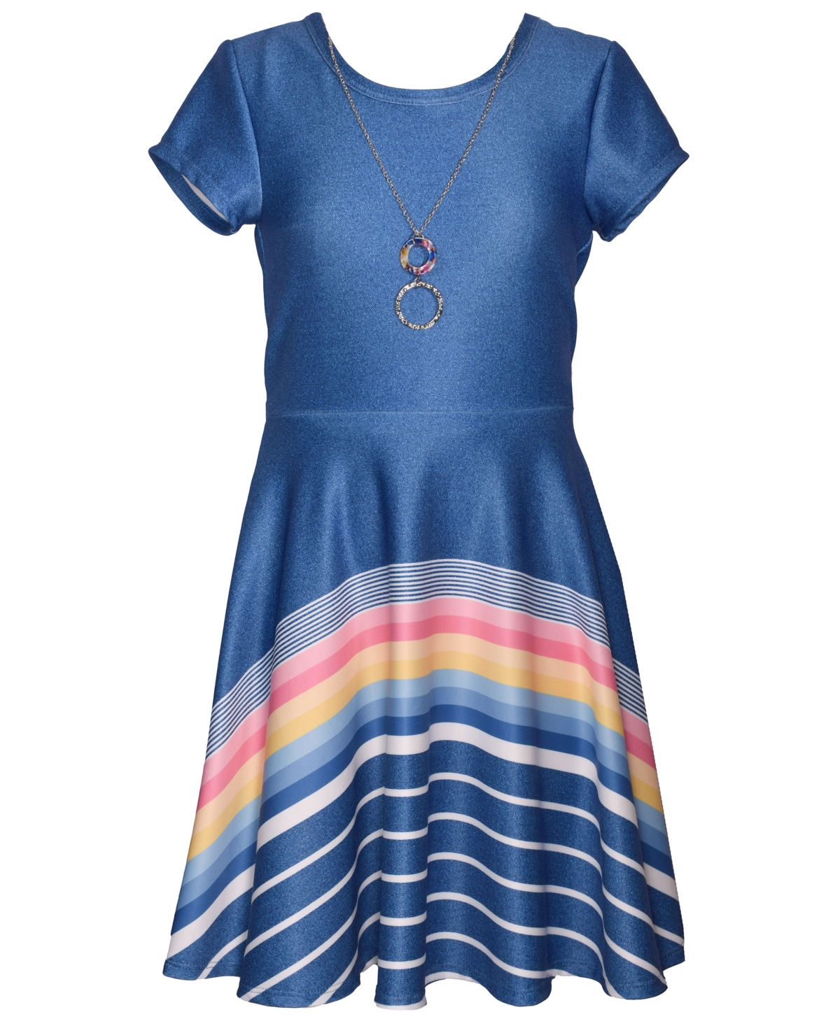 Bonnie Jean Big Girls Fit And Flare Rainbow Striped Knit Dress In Blue