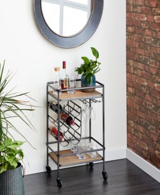 Chinese Fir and Metal Industrial Bar Cart
