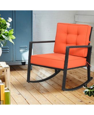 Patio Rattan Rocker Chair Outdoor Glider Wicker Rocking Chair Cushion Lawn Deck