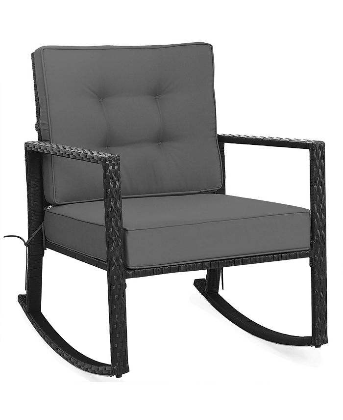 Costway Patio Rattan Rocker Chair Outdoor Glider Rocking Chair Cushion