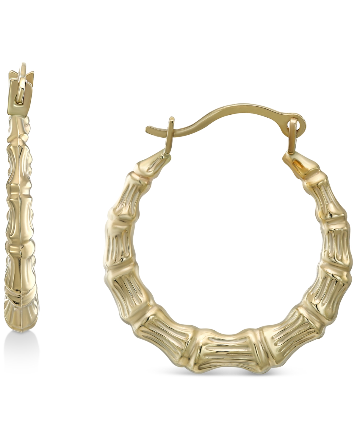 Macy's Bamboo Shaped Small Hoop Earrings In 10k Gold, 5/8"