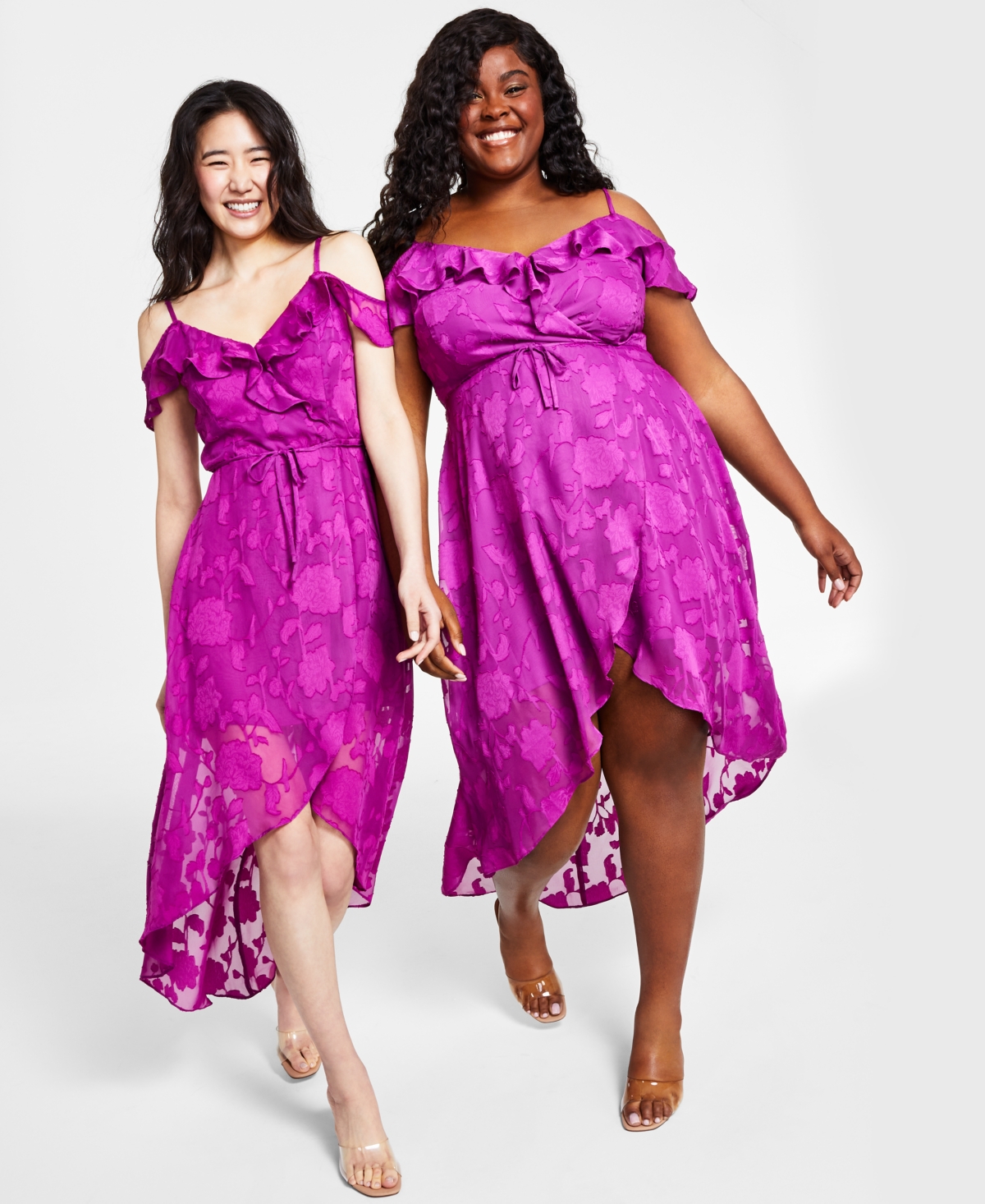 Bcx Off The Shoulder Ruffled Asymmetrical Hem Tie Waist Jacquard Dress Smart Closet