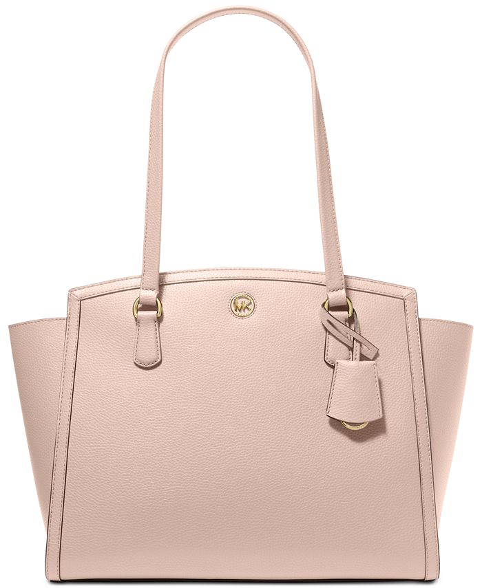 Michael Kors Women's Pale Pink Pebble Leather Tote Bag Gold Chain & Long  Handle