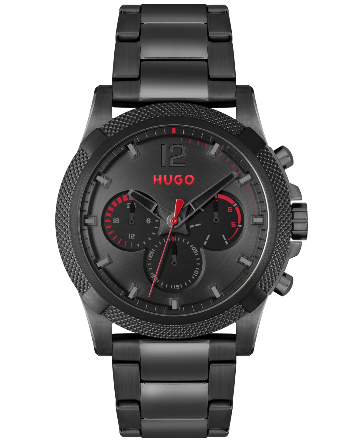 Hugo Men's Impress Quartz Multifunction Ionic Plated Black Steel Watch 46mm In Assorted-pre-pack