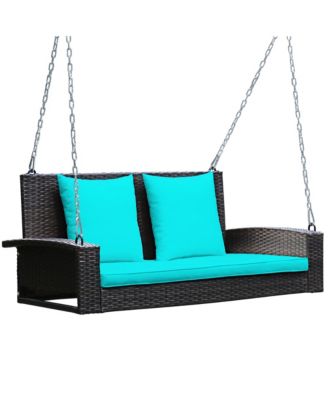 2-Person Patio Rattan Hanging Porch Swing Bench Chair Cushion