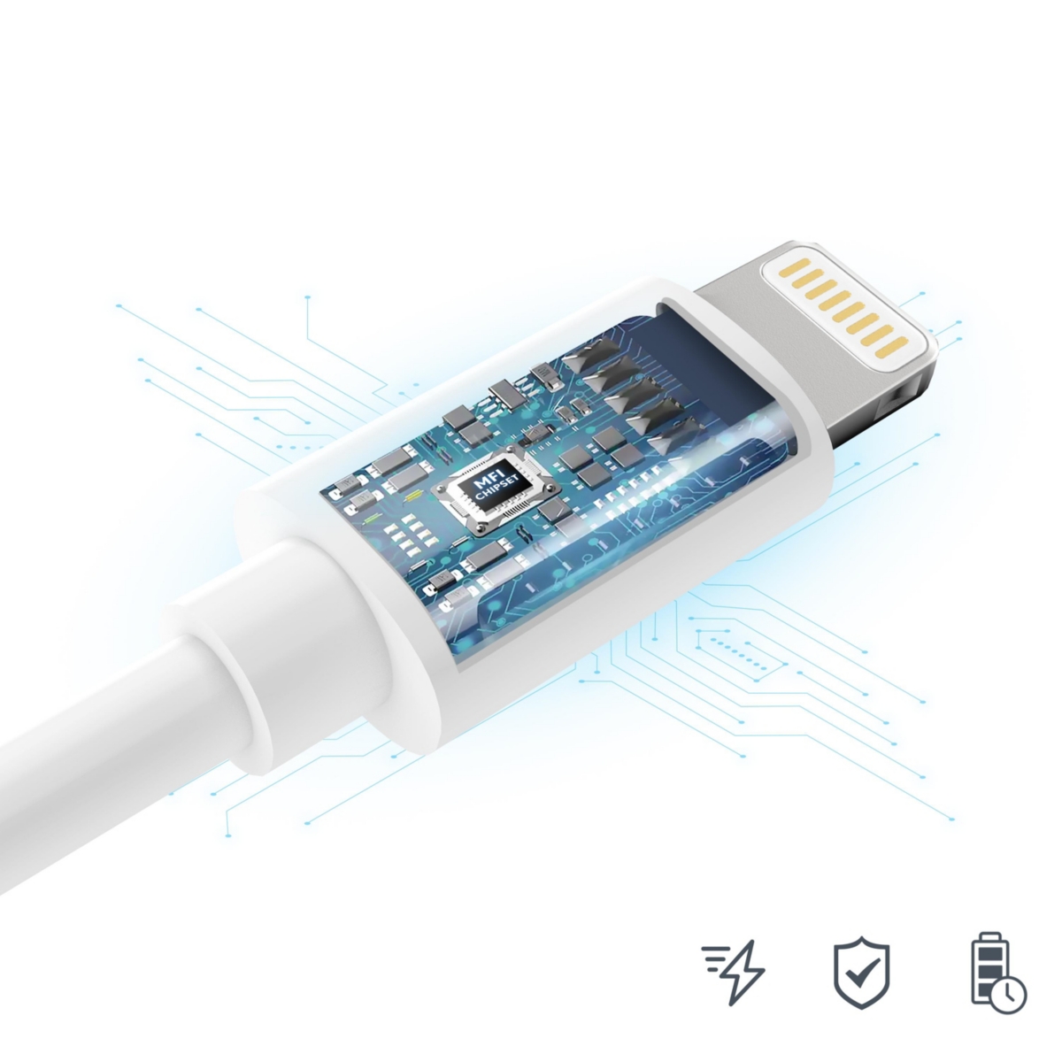Overtime Apple MFi Certified iPhone 11/Xr/Se/10/8 10ft Charging Cable | Usb to Lightning Cable for iPhone - White (2-Pack)