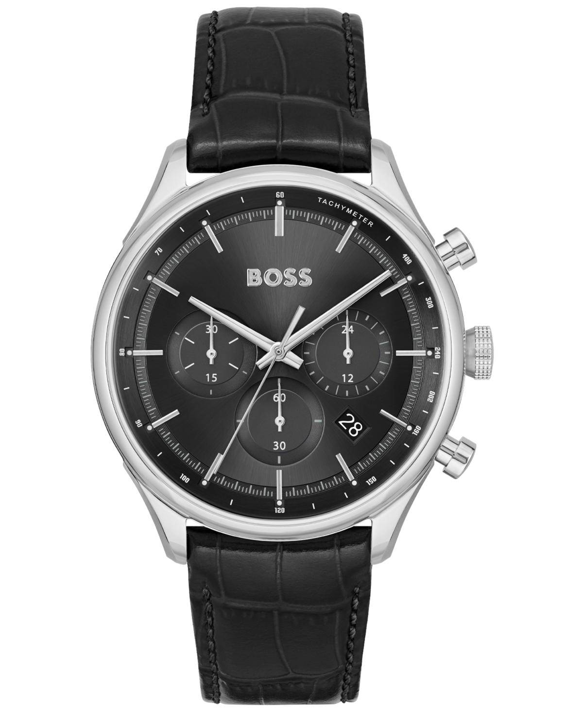 Hugo Boss Boss Men's Gregor Quartz Chronograph Black Mock Genuine-grained Leather Strap Watch 45mm