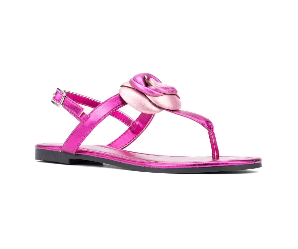 New York And Company Rosette Women's Single Flower Thong T-strap Sandal In Pink
