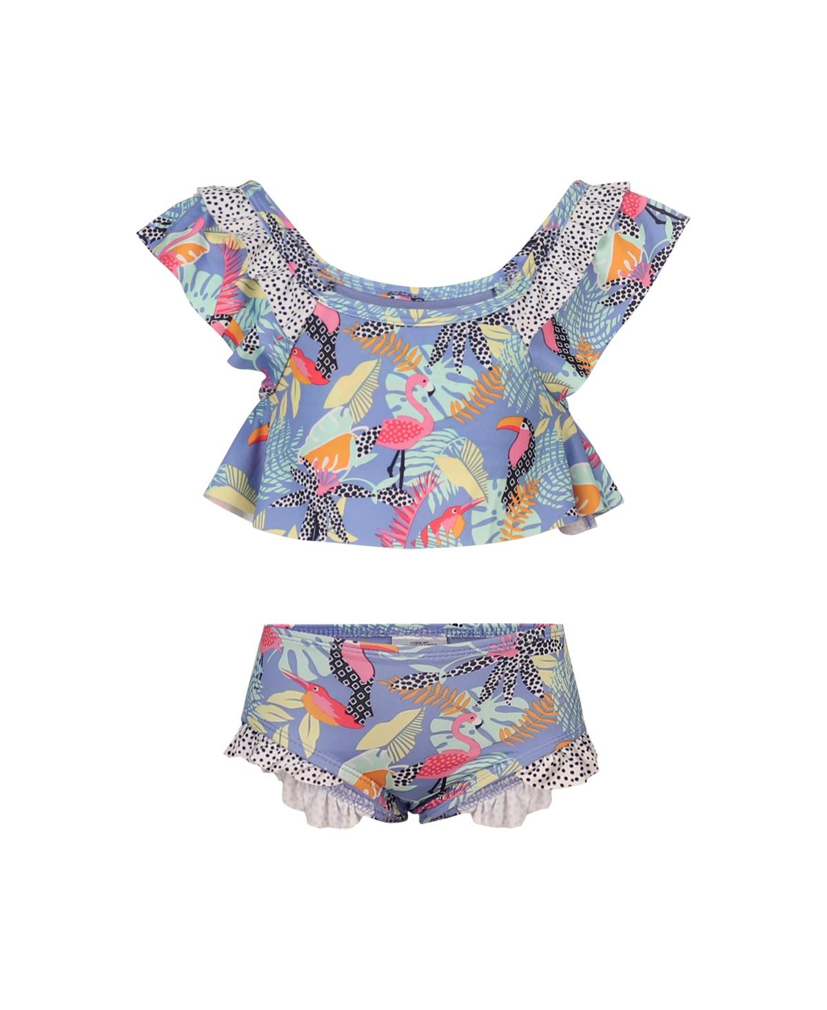 Vince Camuto Toddler Girls Tropical Print Swimsuit, 2 Piece Set In Blue