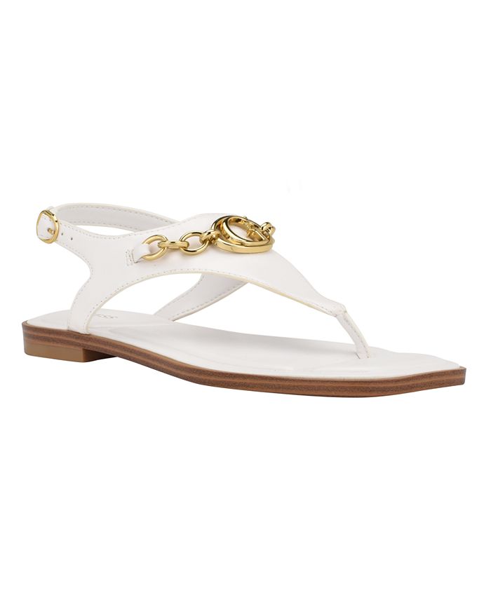 GUESS Women's Rissy T Strap Logo and Hardware Flat Sandals - Macy's