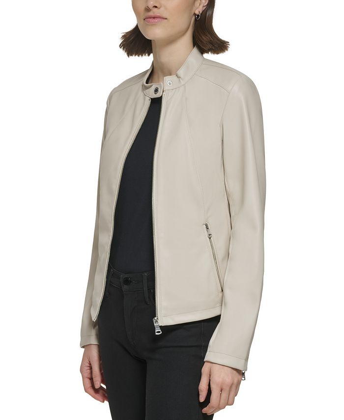 Calvin Klein Women s Faux Leather Zip Front Moto Jacket Reviews Coats Jackets Women Macy s