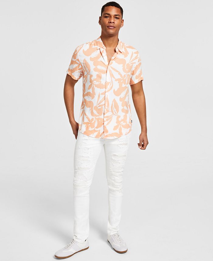 GUESS Men's Short-Sleeve Tropical-Print Shirt - Macy's