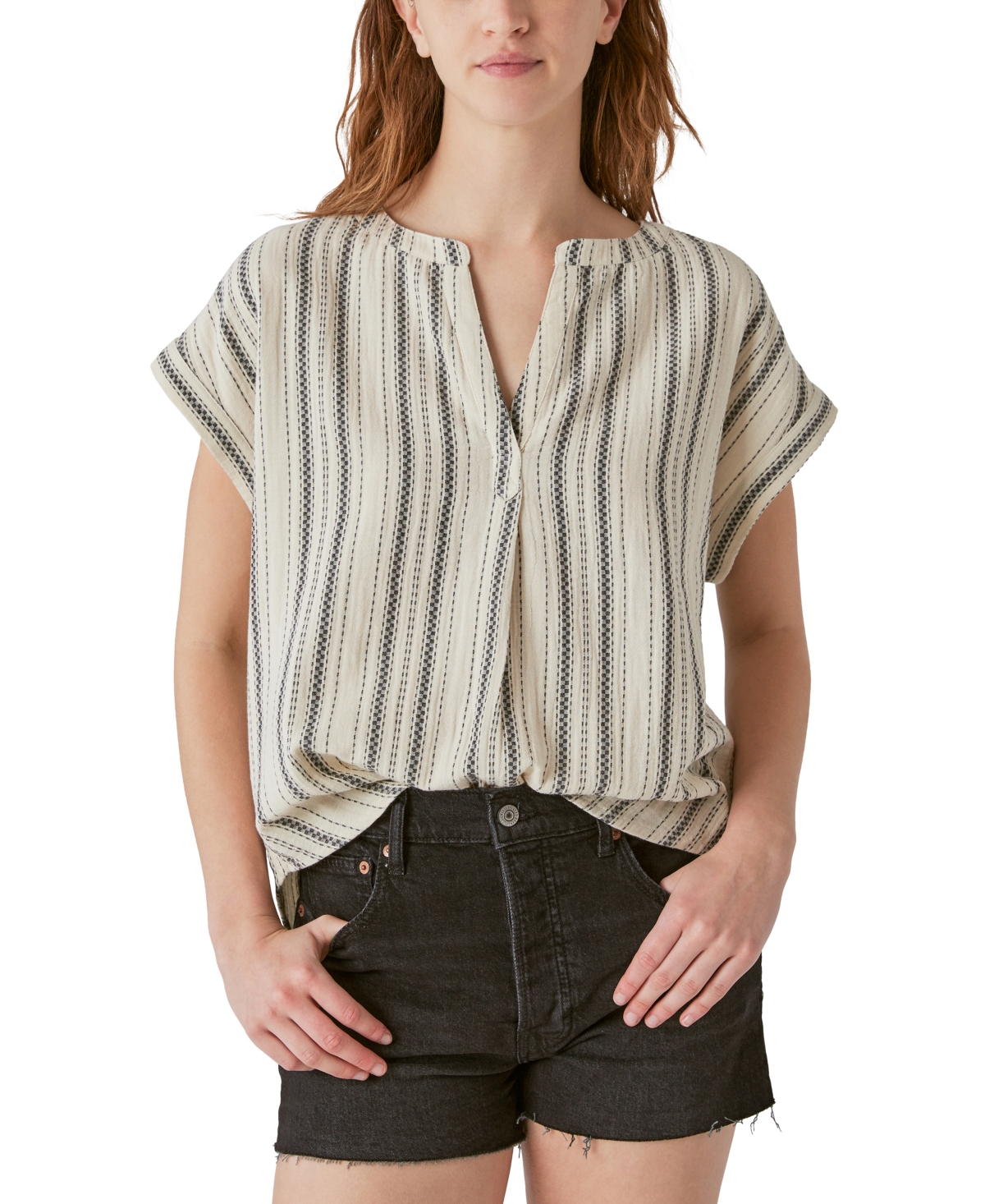 Lucky Brand Women's Cotton Striped Popover Shirt