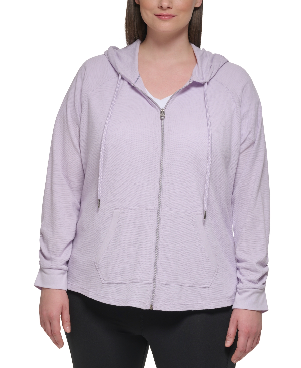 Calvin Klein Performance Ruched Sleeve Zip Hoodie Xs 3X Optic Heather Smart Closet