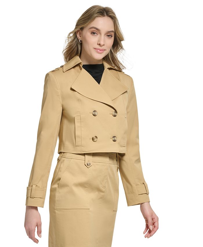 Calvin Klein Women's X-Fit Cropped Double-Breasted Trench Jacket - Macy's