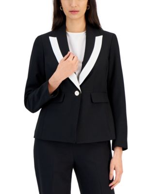 Women's Contrast-Trim Peak-Lapel Pantsuit Set
