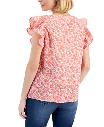Style & Co Petite Cotton Gauze Flutter-Sleeve Top, Created for Macy's ...