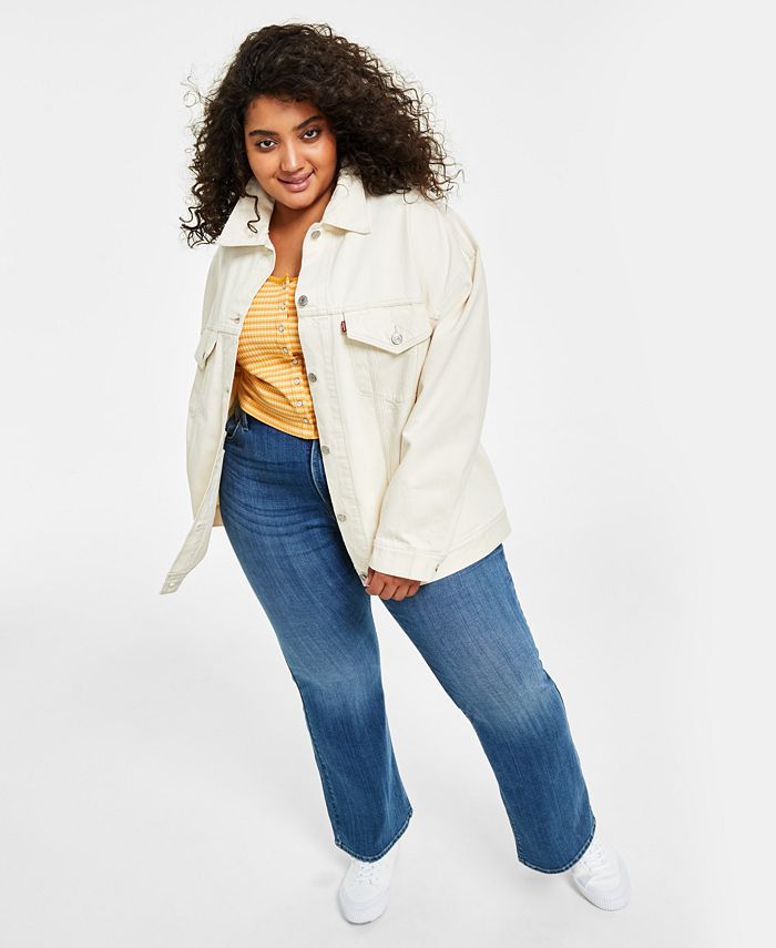 nål internettet Genveje Levi's Trendy Plus Size Cotton Baggy Trucker Jacket Britt Long-Sleeve  Snap-Front Top & 726 High-Rise Flare-Leg Jeans - Macy's