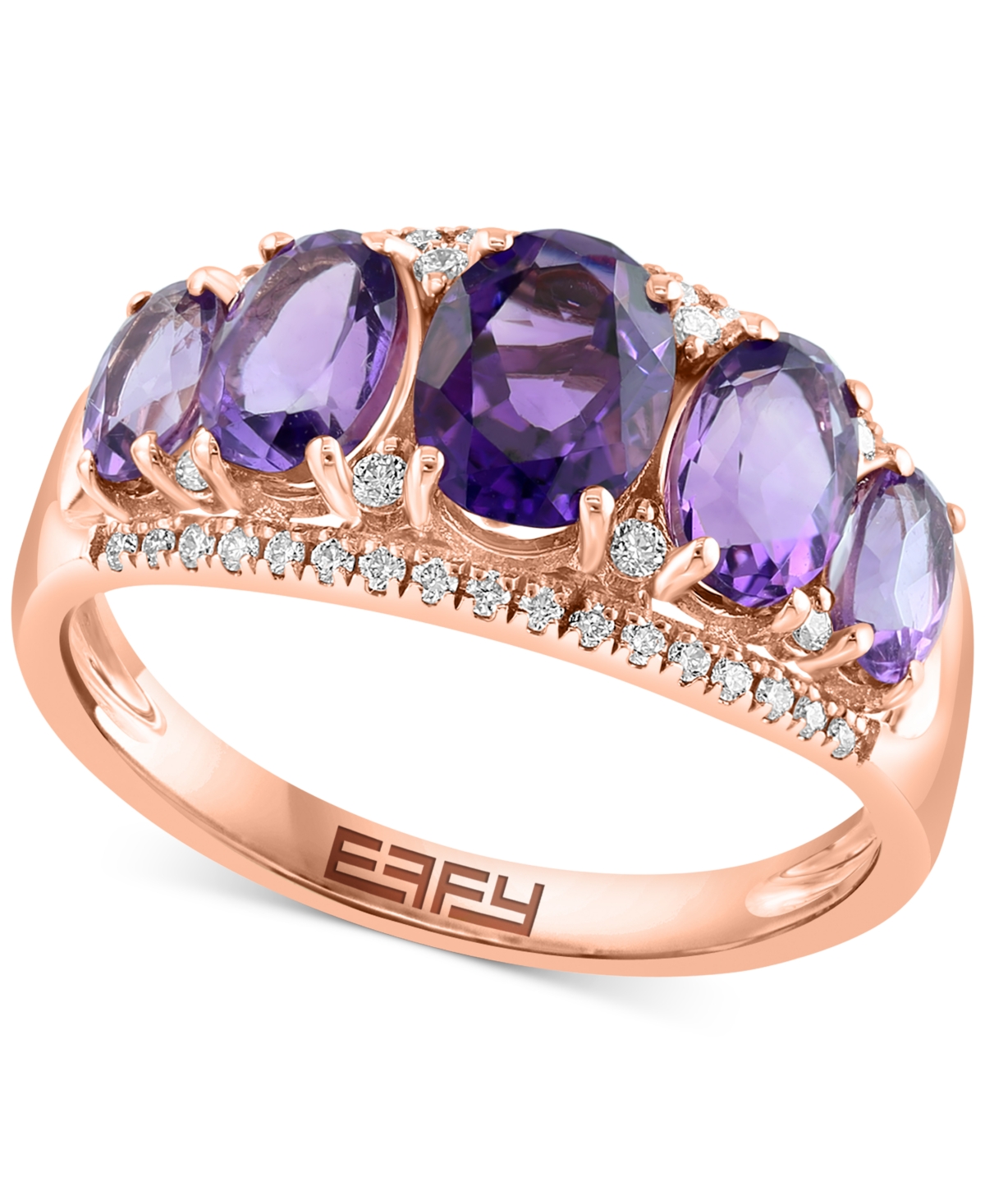 Effy Collection Effy Amethyst (2 Ct. T.w.) & Diamond (1/5 Ct. T.w.) Oval Five Stone Ring In 14k Rose Gold