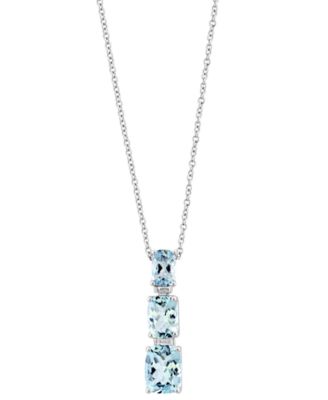 EFFY Collection - Aquamarine (2-7/8 ct. t.w) & Diamond (1/20 ct. t.w.) Graduated 18" Pendant Necklace in 14k White Gold
