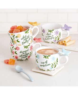 Dolly Parton Floral Butterfly Cappuccino Mugs, Set of 4 - Macy's