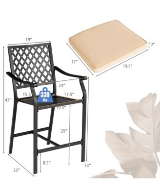 2PCS Patio Bar Stool Counter Height Cushioned Chair Armrest Garden Deck