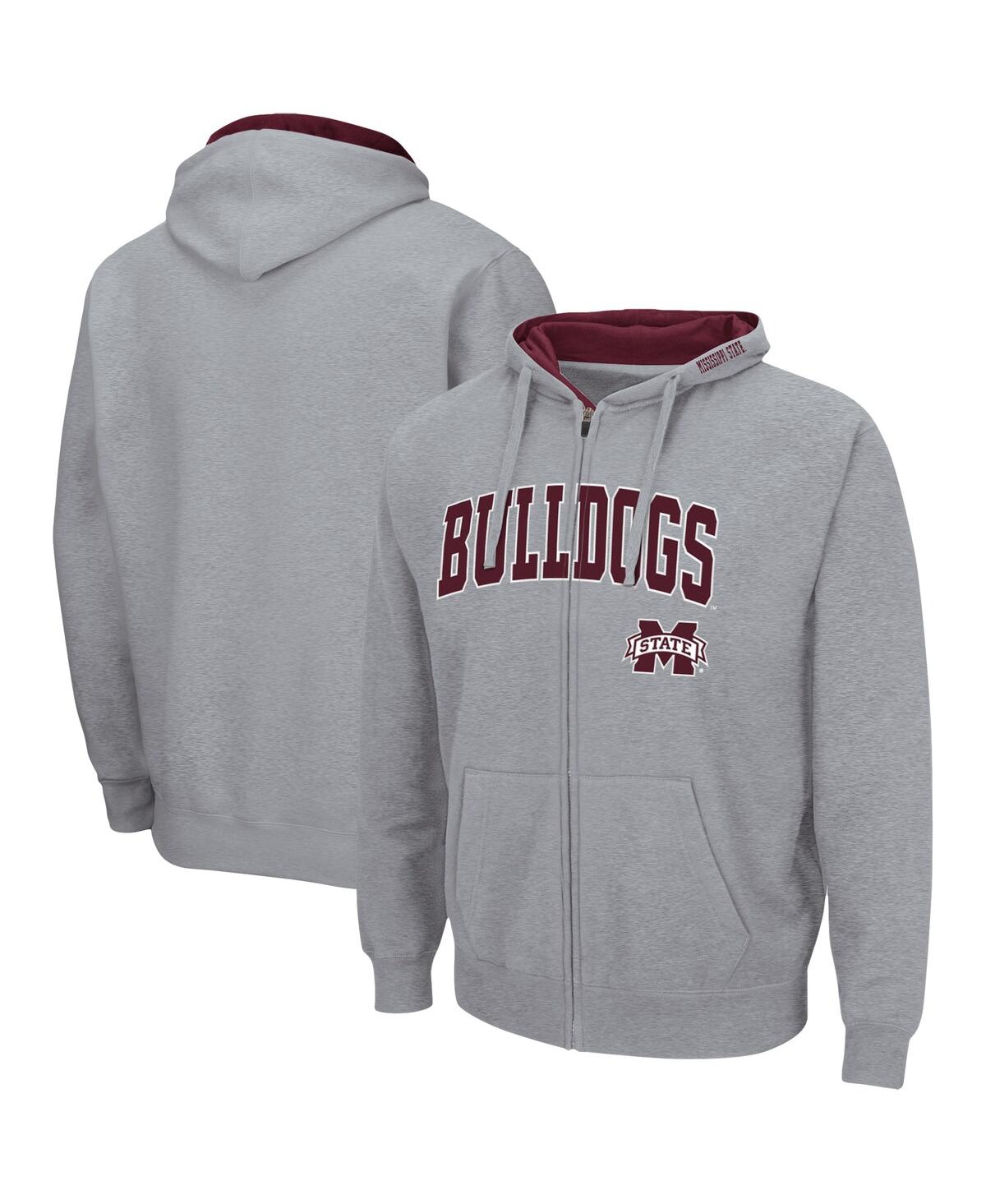 Men's Colosseum Heathered Gray Mississippi State Bulldogs Arch & Logo 3.0 Full-Zip Hoodie - Heathered Gray