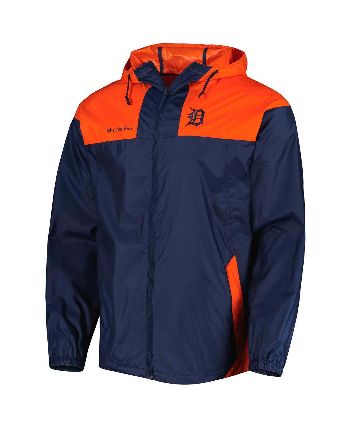 COLUMBIA MEN'S COLUMBIA NAVY, ORANGE DETROIT TIGERS OMNI-SHADE FLASH FORWARD CHALLENGER FULL-ZIP WINDBREAKER  