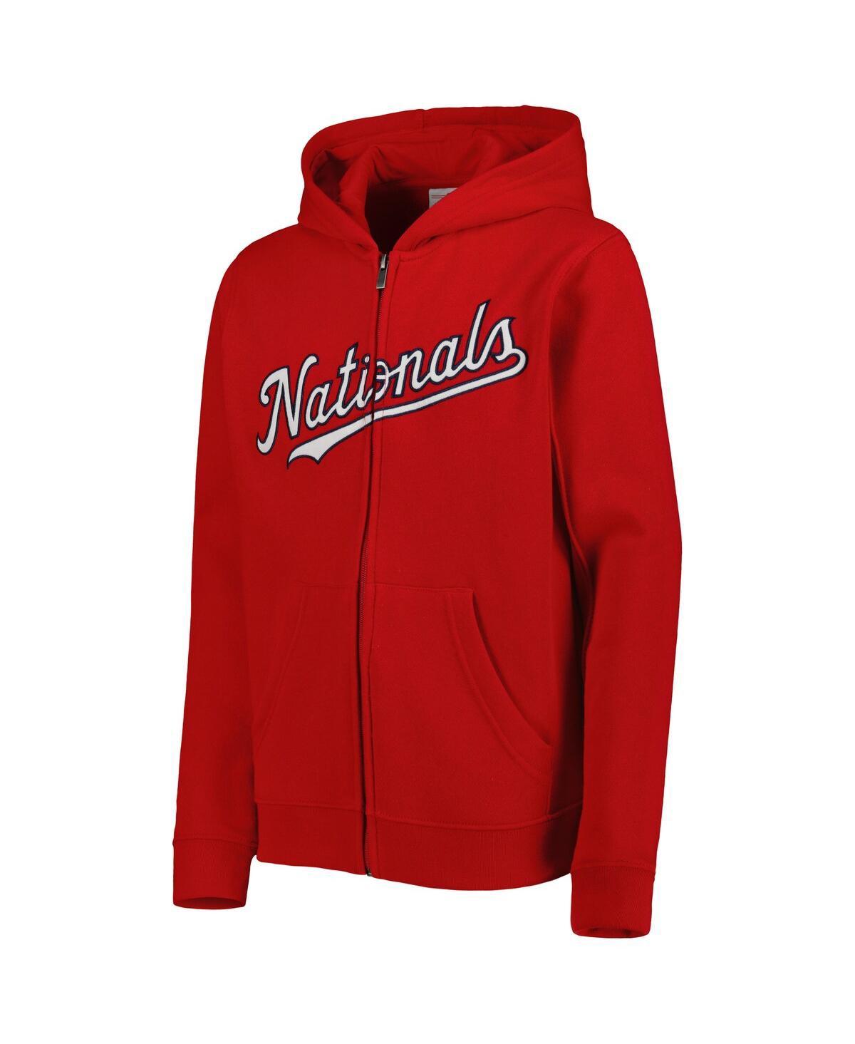 Outerstuff Youth Red Washington Nationals Wordmark Full-zip Fleece Hoodie In Red