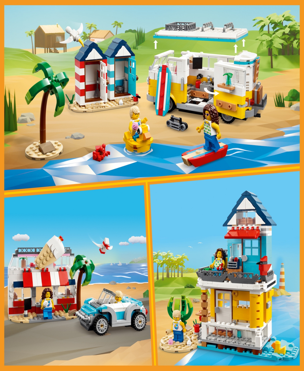 Lego Creator 31138 3-in-1 Beach Camper Van Toy Adventure Building Set In Multicolor
