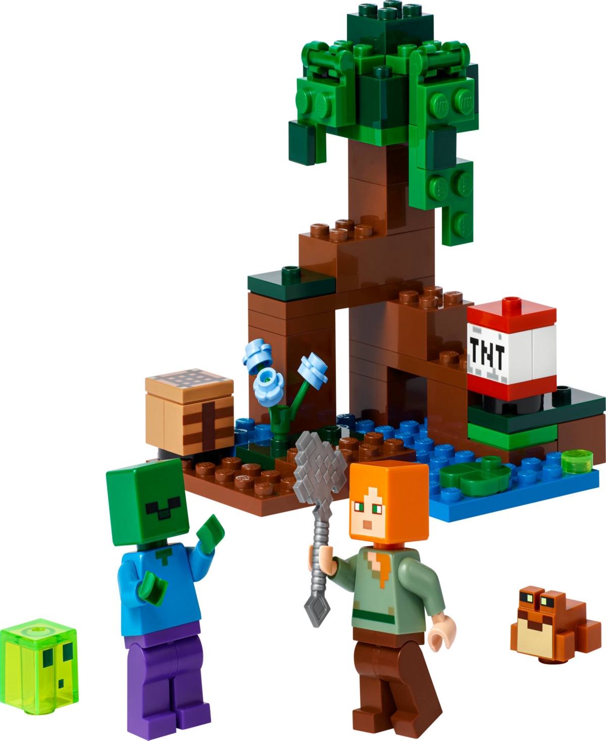 Shop Lego Minecraft The Swamp Adventure 21240 Toy Building Set With Alex, Zombie, Slime Block And Frog Figures In Multicolor