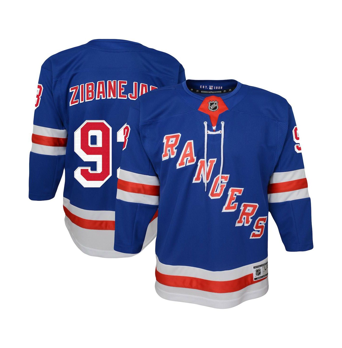 Топ Outerstuff Mika Zibanejad Blue New York Rangers Premier Player Jersey для мальчиков, цвет: Синий — фото 1