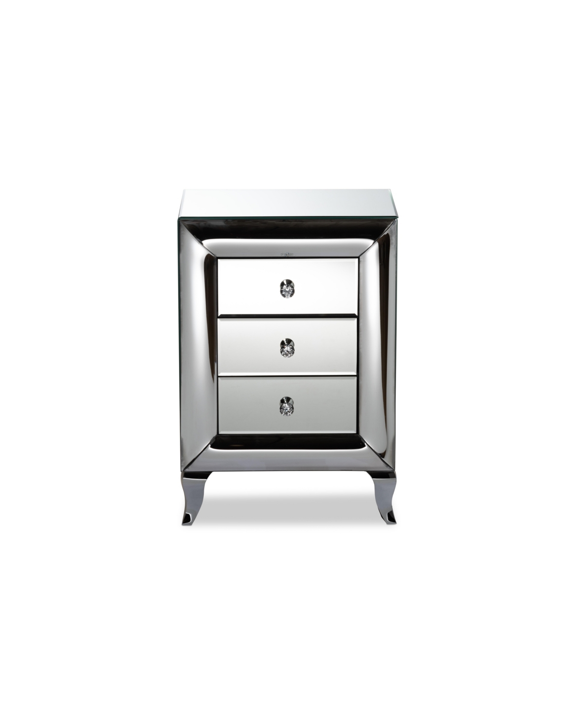 Baxton Studio Pauline Contemporary Glam And Luxe 26" Mdf And Mirrored 3-drawer Nightstand In Mirrored