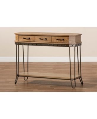 Kellyn Vintage 42.9" Rustic Industrial Finished Wood and Metal 3-Drawer Console Table&nbsp;