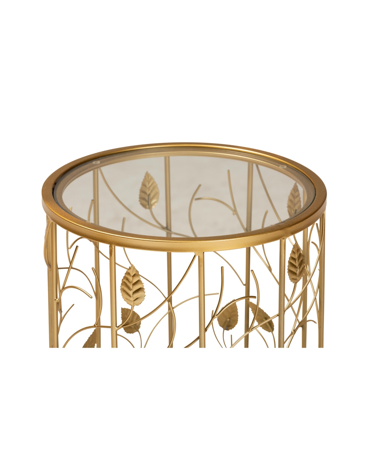 Baxton Studio Anaya Modern And Contemporary Glam 23.6" Brushed Finished Metal And Glass Leaf Accent End Table In Gold-tone