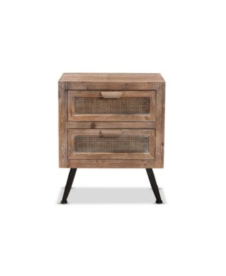 Calida Mid-Century Modern 22.8" Whitewashed Finished Wood and Rattan 2-Drawer Nightstand
