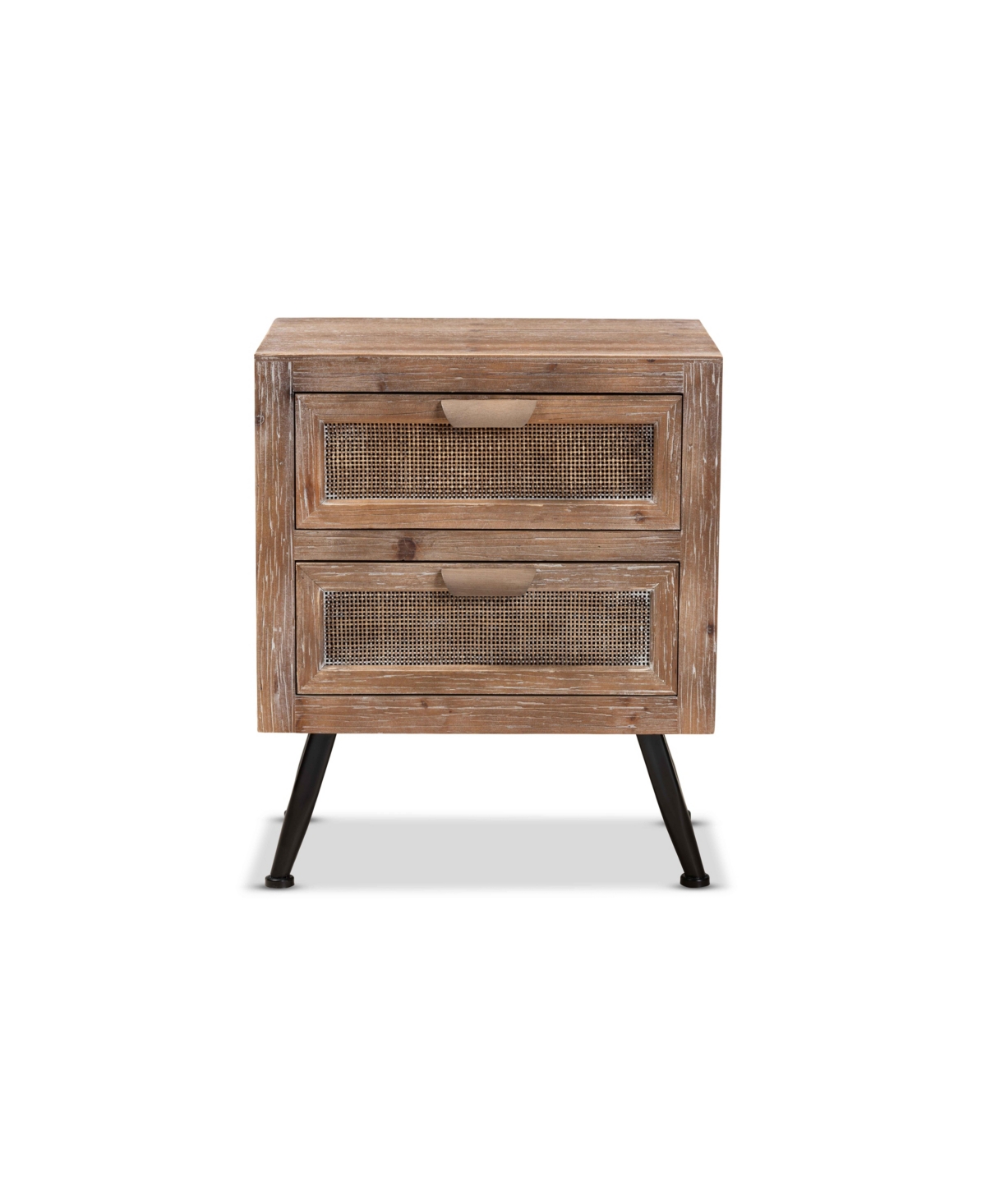 Baxton Studio Calida Mid-century Modern 22.8" Whitewashed Finished Wood And Rattan 2-drawer Nightstand In Natural Brown,black