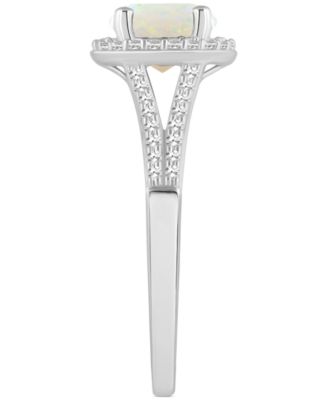 Opal (3/4 ct. t.w.) & Diamond (1/4 ct. t.w.) Halo Split Shank Ring in Sterling Silver