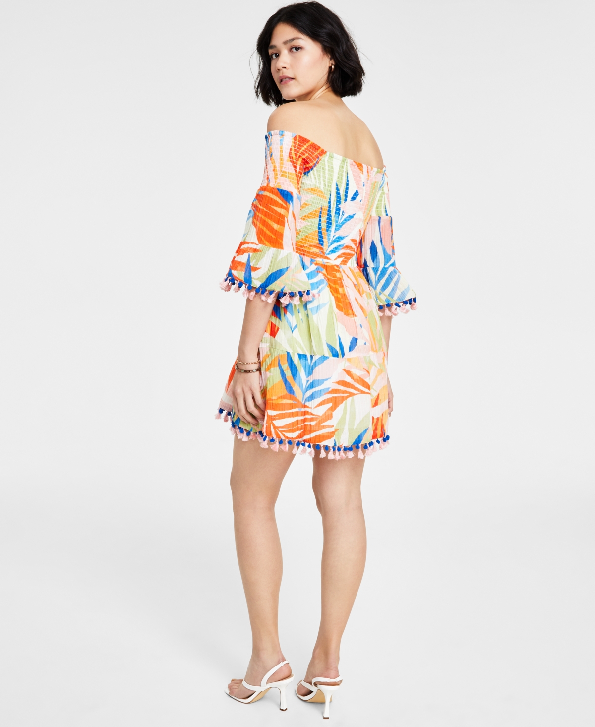 Guess Women s Charlotte Off The Shoulder Printed Gauze Dress