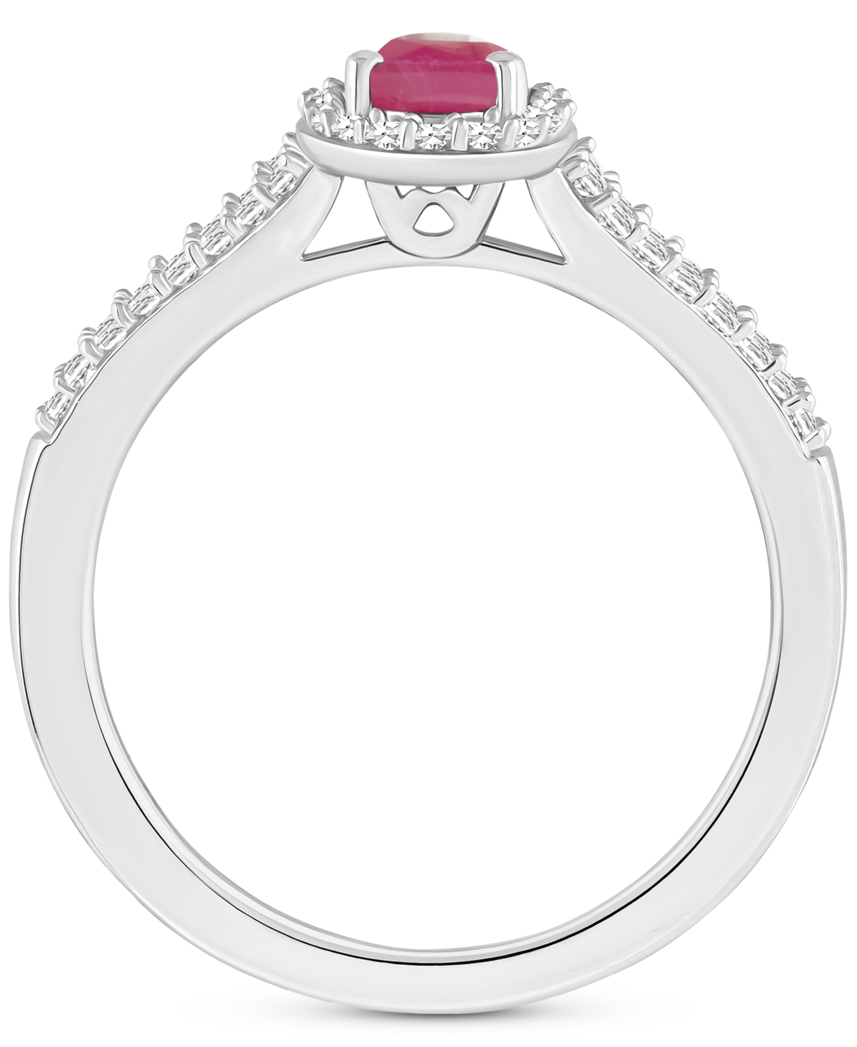 Sapphire (5/8 ct. t.w.) & Diamond (1/4 ct. t.w.) Oval Halo Split Shank Ring in Sterling Silver (Also & Emerald) - RUBY