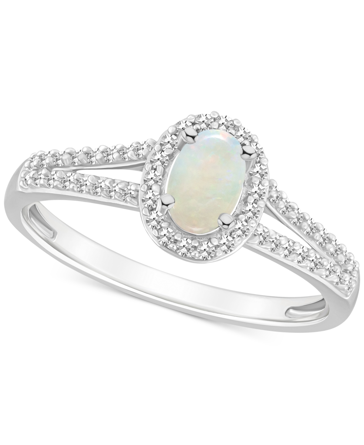 Macy's Aquamarine (2/5 Ct. T.w.) & Diamond (1/4 Ct. T.w.) Oval Halo Ring In Sterling Silver (also In Opal)