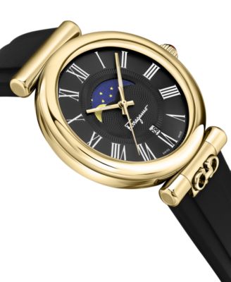 Salvatore Men's Swiss Ora Moonphase Black Silicone Strap Watch 40mm