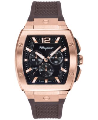 Ferragamo - Men's Swiss Chronograph F-80 Tonneau Brown Silicone Strap Watch 42mm