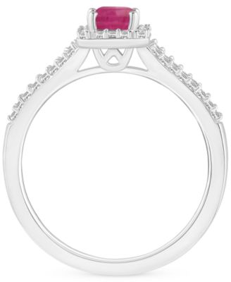 Emerald (1/2 ct. t.w.) & Diamond (1/4 ct. t.w.) Split Shank Ring in Sterling Silver (Also in Ruby & Sapphire)