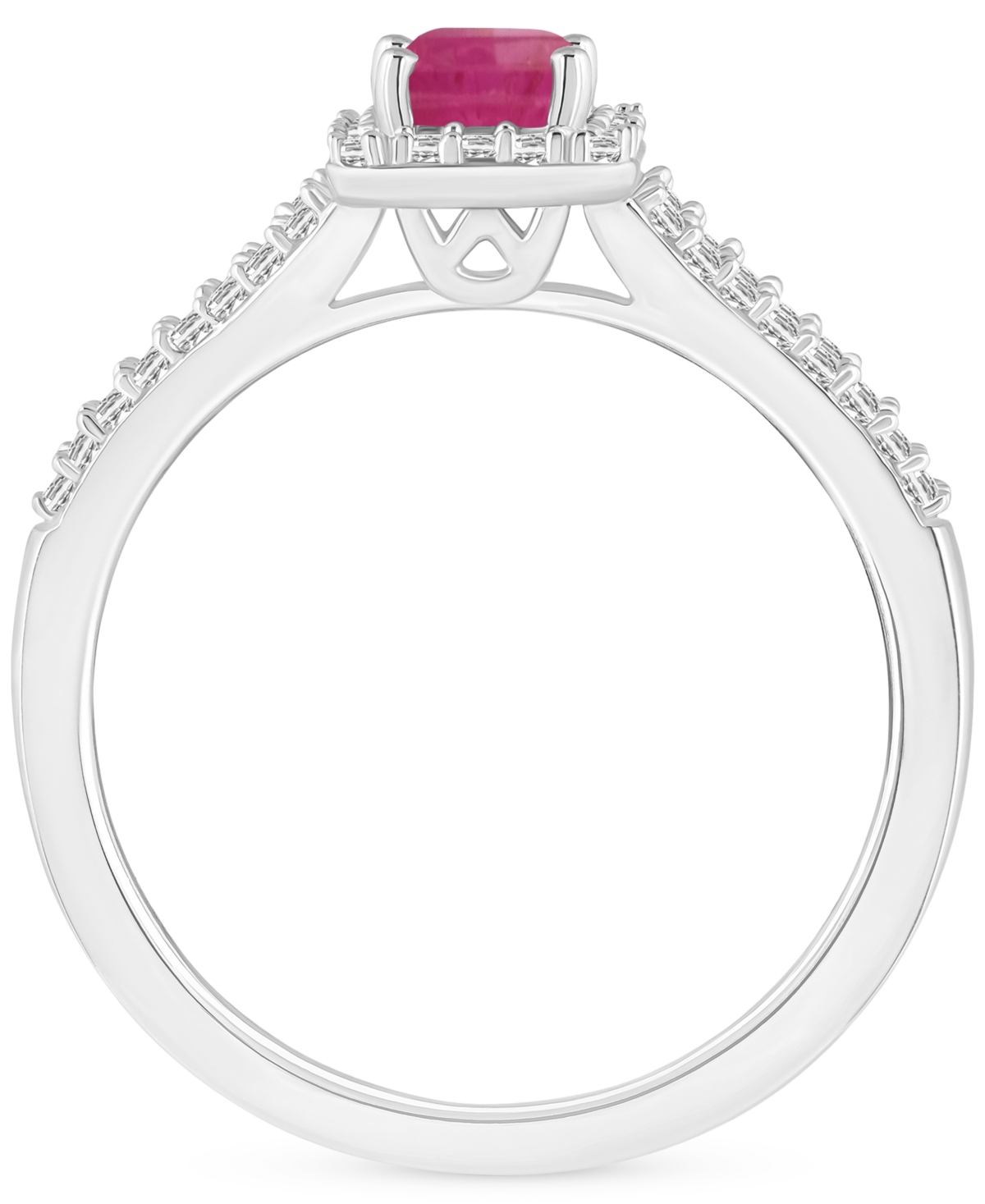 Emerald (1/2 ct. t.w.) & Diamond (1/4 ct. t.w.) Split Shank Ring in Sterling Silver (Also & Sapphire) - RUBY