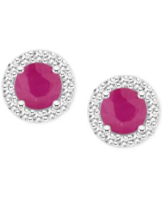 Emerald (1/2 ct. t.w.) & Diamond (1/6 ct. t.w.) Halo Stud Earrings in Sterling Silver (Also in Ruby & Sapphire)